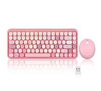 Perixx PERIDUO-713 Mini Wireless Keyboard and Mouse Set, USB, 2.4 GHz, Rounded Retro Style Keys, Pastel Pink, AZERTY