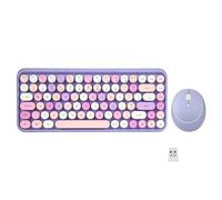 Perixx PERIDUO-713 Wireless Compact Keyboard and Mouse Combo - Pastel Blue, 2.4 GHz, Retro Round Keys, Pastel Purple, UK Layout