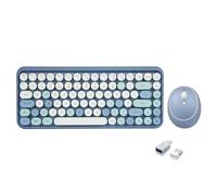 Perixx PERIDUO-713 Wireless Keyboard and Mouse Combo - Pastel Blue, 2.4 GHz, Retro Round Keys, Compact Design, UK Layout