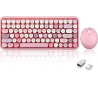Perixx PERIDUO-713 Wireless Mini Keyboard and Mouse Combo, Retro Round Key Caps, Pastel Pink, US English Layout