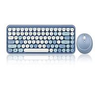 Perixx PERIDUO-713BL Wireless Mini Keyboard and Mouse Combo - Retro Round Key Caps - Pastel Blue - US English Layout