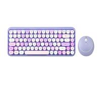Perixx PERIDUO-713PP ES Set de ratón y Mini teclado inalámbrico 2.4 GHz, Teclas redondas Estilo Retro, para PC y Tablet, Morado Pastel, Español QWERTY