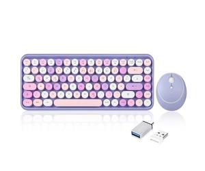 Perixx PERIDUO-713PP Wireless Mini Keyboard and Mouse Combination - Retro Round Keycaps - Pastel Purple Lilac - German QWERTZ Layout