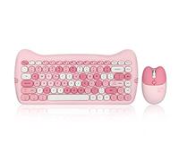 Perixx PERIDUO-715 Wireless Mini Keyboard and Mouse Set - Cute Cat-Like Design - Pink Candy Colors - Portable Travel Bag - Type-C Adapter - US English