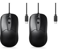 perixx PERIMICE-209C USB Type C Wired Optical Mouse - 4.9 Ft Cable - 1000 DPI - Black (Pack of 2)