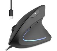 perixx PERIMICE-513C Wired Vertical USB-C Mouse, Ergonomic Right-Handed Design, 6 Buttons, Adjustable 1000/1600 DPI, 1.8m Cable, Black