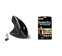 perixx PERIMICE-713L, Left Handed Wireless Vertical Mouse, 6 Buttons Design, 3 Level DPI, Power Switch + Duracell NEW Optimum AAA Alkaline Batteries [Pack of 4], 1.5 V LR03 MX2400