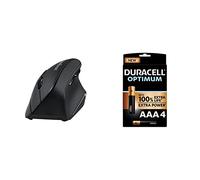 perixx PERIMICE-715II Wireless Ergonomic Vertical Mouse - 2.4 G - 800/1200/1600 DPI - Right Handed Natural Ergonomic Vertical Design + Duracell NEW Optimum AAA Alkaline Batteries [Pack of 4]