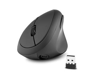 Perixx PERIMICE-719R Wireless Rechargeable Ergonomic Mouse - Duo Function with Wired and Wireless Charging - Black
