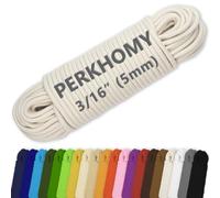 PerkHomy 100 ft 3/16" (5mm) Cotton Rope Multi Purpose Utility Diamond Braided Cord, Natural Cotton for Clothes Line Camping Crafting Flag Pole, Natural White