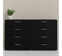 perkin wide wooden chest of 8 drawers in black