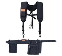 Perkins Builder Brothers Essential Tool Belt Set with Suspenders, Ideal for Framers, Carpenters and Contractors, Large Size, Black