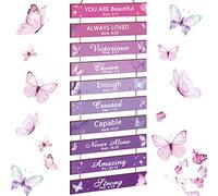 PerKoop 10 Pcs Purple Butterfly Wall Decor Butterfly Wooden Hanging Wall Art Religious Purple Room Decor Inspirational Word Sign Wood Plaques for Women Gift Living Room Bedroom Nursery Door