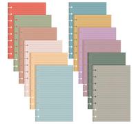 PerKoop 12 Pack 600 Sheets Half-letter Size Discbound Lined Planner Refill 5.5'' x 8.5'' College Ruled Size A5 8 Disc Notebooks 12 Colors Disc Notebooks Refill for Journaling(Vintage Color)