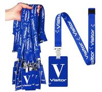 PerKoop 25 Pack Visitor Badge Lanyards with PVC Pass Card Reusable Breakaway Lanyards for Company Exhibition Guest Visitor (Blue)