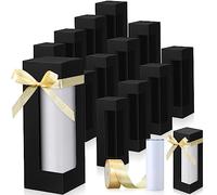 PerKoop 36 Pcs Gift Boxes with Ribbon for Sublimation Tumbler Transparent Exhibition Boxes 12Oz, 20Oz, 30oz Heat Press Skinny Tumbler Gift Wrapping(Black)