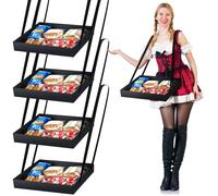 PerKoop 4 Pcs Black Snack Trays Movie Snack and Beverage Carrier Girl Party Wearable Vending Tray with Strap 20's Theme Costume Accessory Prop with 8 Black Ribbons for Women, 2 x 11 x 13 Inches