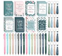 PerKoop 48 Pcs Inspirational Gifts Bulk Motivational Notepads Ballpoint Pens Keychains Set Classic Notebook Journal Lined for Teachers School Office Party Favor Supplies
