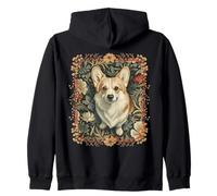 Perky Pembroke Welsh Corgi Vintage British Botanical Zip Hoodie