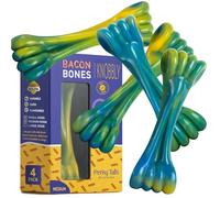 Perky Tails - Almost Indestructible Dog Toys for Small to Medium Dogs - Plastic Dog Dogs for Aggressive Chewers, Made from Hard Nylon with Delicious Bacon Flavour, 4-Pack