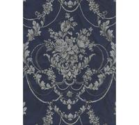 Perla Floral Damask Wallpaper Debona Textured Vinyl Navy Metallic Glitter