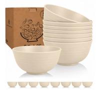 Perlapoc Reusable Plastic Cereal Bowl 26OZ, Serving bowls 8 PCS | Unbreakable Plastic Serving Bowls, Stackable & Lightweight Kichen Bowl for Pasta, Ramen, Soup, Fruit - Beige