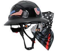 PerldVerge OSHA Approved Full Brim Hard Helmets with Clear Visor, Vented Black Helmet with Neck Gaiter with Ear Loops, Safety Hard Hats for