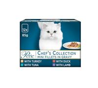 Perle Chef's Collection Cat Food 12 X 85g - Mini Fillets In Gravy From Perle, Simple And Refined Creations For An Irresistible Taste Experience - Contains: 3 X Turkey, 3 X Tuna, 3 X Duck, 3 X Lamb
