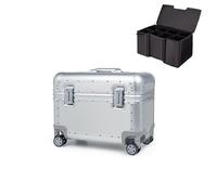 Perle Path All Aluminum Rolling Camera Case, Pilot case, Camera roller bag, Carry on, Hard Shell Photography Equipment suitcase with 4 Wheels and Telescopic Handle (Silver(with camera bag inside))