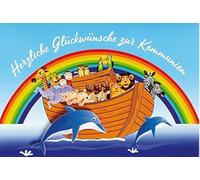 Perleberg Communion Card with Yellow Envelope 11.6 x 16.6 cm - High-Quality Communion Greeting Card - Rainbow Motif - Communion Card for Girls and Boys - Ideal for Money Gifts