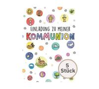 Perleberg Communion Invitation Cards in Premium Quality Pack of 5 Elegant Communion Invitation Cards with Envelopes for Girls and Boys with Symbols 10.5 x 14.5 cm