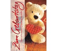 Perleberg High-quality birthday card from the Basic Classic Collection teddy bear with heart - bear card for birthday with envelope - premium quality birthday cards 11.6 x 16.6 cm