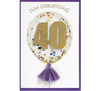 Perleberg High-Quality Birthday Card from The Lifestyle Collection with Glitter Number and Balloon Motif - Elegant Card for 40th Birthday Including Envelope - Premium Quality Birthday Cards 11.6 x