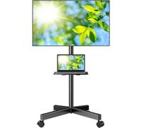 Perlegear Mobile TV Stand on Wheels for 23-60 inch TVs up to 40kg | -10° to +15° Tilt, Hight Adjustable Rolling TV Stand with Laptop Shelf, LED LCD Flat & Curved screens, Max VESA 400x400mm