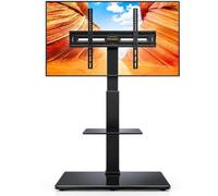 PERLEGEAR TV Floor Stand for 30-75 inch TVs up to 50KG | +5°/-10° Tilt, ±40° Swivel, Tall Floor TV Stand with 80 Degrees, Height Adjustable Shelf holds up 10KG, Max VESA 600x400mm