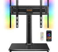 PERLEGEAR Universal TV Stand with LED Lights for 24-60 inch TVs up to 45kg | Table Top TV stand, Swivel and Height Adjustable VESA TV Stand with Tempered Glass Base, Max VESA 400x400mm
