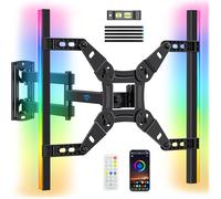 PERLESMITH Full Motion TV Wall Mount with LED Light for Echo Show 21/15 and 12″-42″ TVs up to 20kg, Max VESA 200 x 200mm, Backlit TV Bracket with Music Sync, Rotation, Swivel, Extension and Tilt