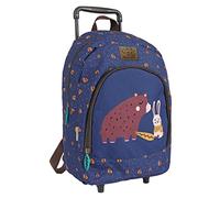 PERLETTI Carry On Backpack for Kids with Bear and Rabbit - Eco Backpack with Detachable Wheels School Kindergarten Travel - Blue Trolley with Front Pocket - 40x25x15 cm - Cool Kids (Bear and Rabbit)