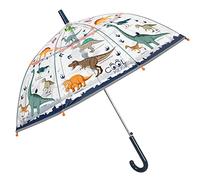 PERLETTI Clear Stick Umbrella Little Boys with Colourful Dinosaurs - Transparent Automatic Umbrella Reflective Details - Windproof Dome Brolly Boy 4 5 6 Years - Diameter 74 cm - Cool Kids (Dinosaurs)
