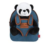 PERLETTI Plush Panda Backpack for Kids with Fluffy Stuffed Puppet - Toddler Children 3 4 5 Years Old Jeans Daypack for Kindergarten School - Baby Boy Girl Cuddly Animal Handbag - 21x27x9 cm (Panda)