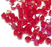 Perlin Bohemian Crystal Beads, 3 mm, Bicone Pack of 100, Czech Beads for Threading, Glass Beads, Pressure Beads for Bracelets (Red Siam AB)