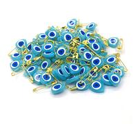 Perlin Nazar Boncuk with Safety Pin Evil Eye Lucky Charm Talisman Heart Blue Eye Evil Eye for Giving as a Party Bag for Birth Christening Wedding Pack of 100 (Turquoise Blue)