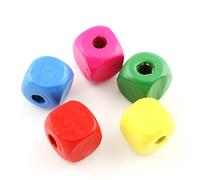 Perlin Pack of 100 Wooden Cubes Wooden Beads 10 mm Colourful Mix Colour for Threading Dice for Crafts 3 mm with Hole Spacer Beads for DIY Jewellery Arts Crafts Necklace