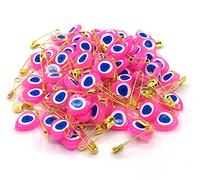 Perlin Pink Evil Eye Charm Heart Turkish Blue Eye Nazar Boncuk Pack of 100 with Safety Pin