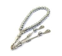 Perlin Prayer Beads Prayer Beads Tesbih Tasbih Tespih Misbaha Subha 33, Muslim Islamic Rosary Bracelets Worship Accessories Hematite Beads Gemstone Beads Ball 8 mm (Silver)