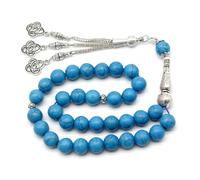 Perlin Prayer Beads Prayer Beads Tesbih Tasbih Tespih Misbaha Subha 33 Muslim Islamic Rosary with 10 mm Turquoise Gemstone Beads Jewellery Bracelets Worship Accessories (Blue)