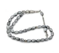 Perlin Prayer Beads Tesbih 33 Beads Oval 12 x 8 mm Glass Misbaha Tasbih Tespih Muslim Rosary Islamic Prayer Beads Dhikr Zikr Subha 31 cm Marble Effect Gemstone Effect, 12mm x 8mm, Glass Metal, No