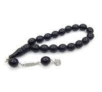 Perlin Prayer Beads Tesbih Tasbih Tespih Misbaha Subha 17, Muslim Islamic Rosary Bracelets Worship Accessories Black Onyx Effect Beads Oval 18 x 13 mm