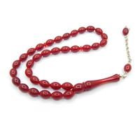 Perlin Prayer Beads Tesbih Tasbih Tespih Misbaha Subha 33 Beads, 12 mm Oval Shape, Bordeaux Red, Muslim Islamic Rosary with Ethnic Prayer Beads, Jewellery Bracelets, Resin Beads