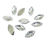 Perlin Rhinestone 100 Pieces Crystal Acrylic Loose Cut Gem Set, 15 x 7 mm, Clear, Oval for Garment Crafts, Clothing and Bag Decoration